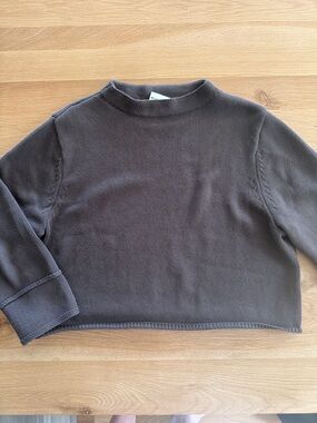 Miou Muse Cotton Knit Mockneck Sweater in Brown